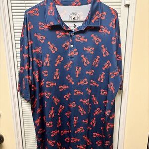 Men's Navy Polo with Red Lobster Print - Stylish Casual Shirt